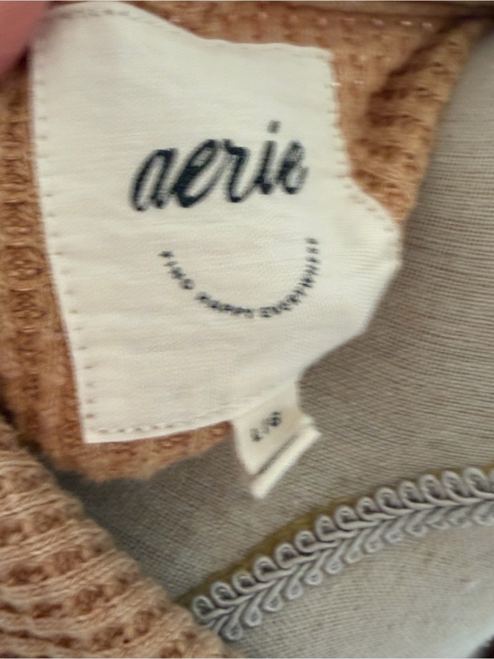 Aerie Women’s Waffle-Knit Button-Front Sweater Shirt in Beige Tan - Picture 6 of 6